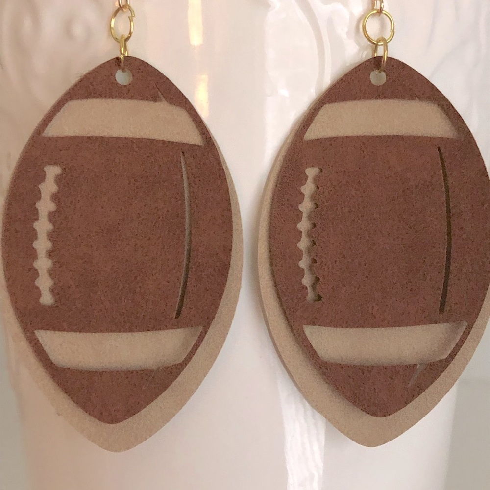 New Faux Leather Football Oversized Dangling Hand Crafted Earrings Sporty Gifts